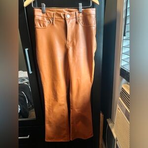 Womens Faux Leather High Rise Straight Leg Pants